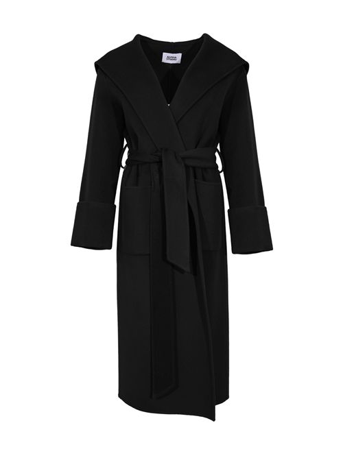 Cappotto lungo in double di lana con cappuccio Nero Alpha studio | AD-4691N2002